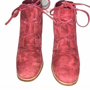 Rachel Comey Red Suede Lace Up Booties, 7